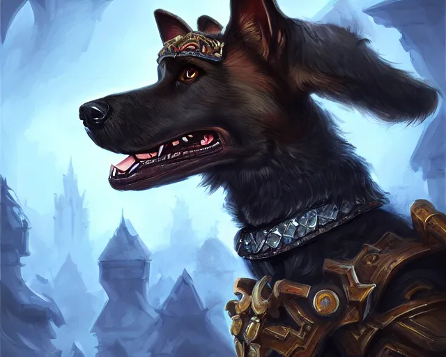 Prompt: attack dog k - 9 unit, deep focus, d & d, fantasy, intricate, elegant, highly detailed, digital painting, artstation, concept art, matte, sharp focus, illustration, hearthstone,