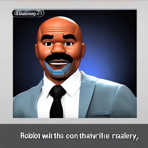 Image similar to robot that looks like steve harvey, realistic, clean, detailed