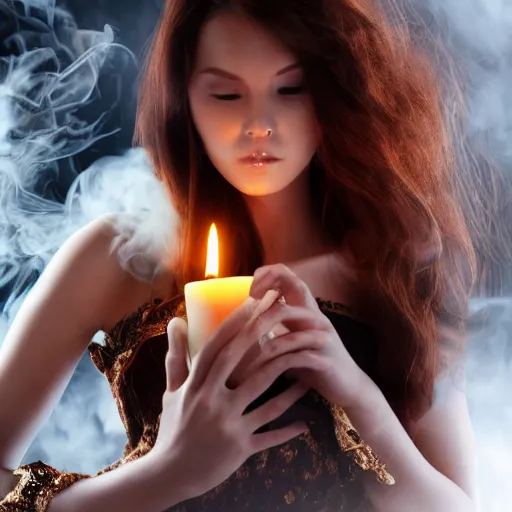 Image similar to beautifull women out of smoke candle, love expression spirit, 8 k, hd,