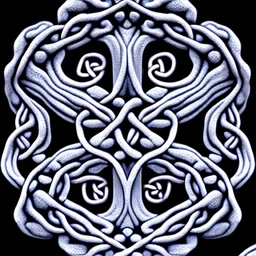 Image similar to a dramatic and beautiful digital matte painting of large realistic octopus with legs made of fractal celtic knots, trending on cgartist, hi-fructose, mandala, string wall art, ultra detailed 8k