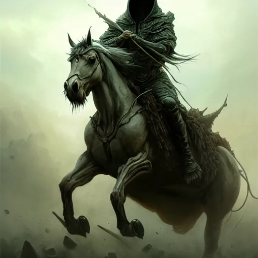 Image similar to concept art by artgerm, pestilence of the four horsemen of the apocalypse, soft green natural light, intricate, hooded death riding a horse, highly detailed dark art, digital painting, artstation, concept art, smooth, sharp focus, illustration, art by greg rutkowski and luis rollo and uang guangjian and gil elvgren, symmetry!