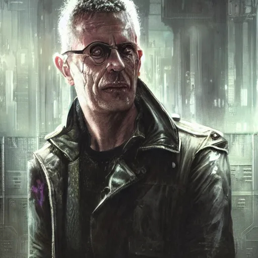 Prompt: armitage, neuromancer, aged shaggy ex military soldier, cyberpunk, painted by seb mckinnon, high detail, dramatic light, digital art, painted by greg rutkowski, promotional movie posterart, trending on artstation