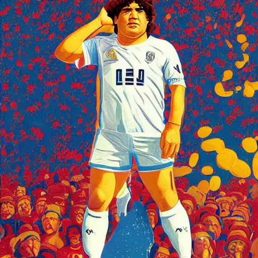 Prompt: painting of diego maradona in heaven, very detailled, by artgem, botticelli and victo ngai