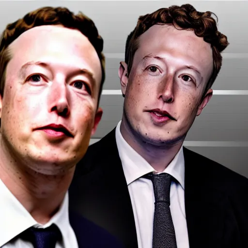 Image similar to elon musk showing mark zuckerberg mark's long last eyebrows. cinematic 8 k, depth of field