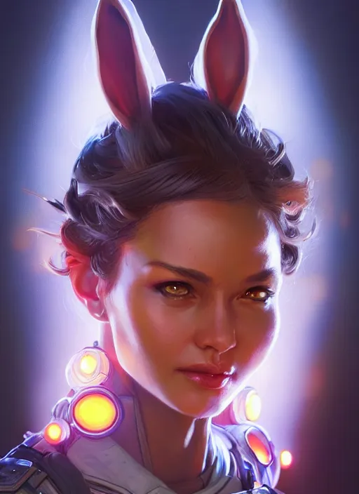 Image similar to portrait of apex legends bugs bunny, intricate, elegant, glowing lights, highly detailed, digital painting, artstation, glamor pose, concept art, smooth, sharp focus, illustration, art by artgerm and greg rutkowski, artey freytag