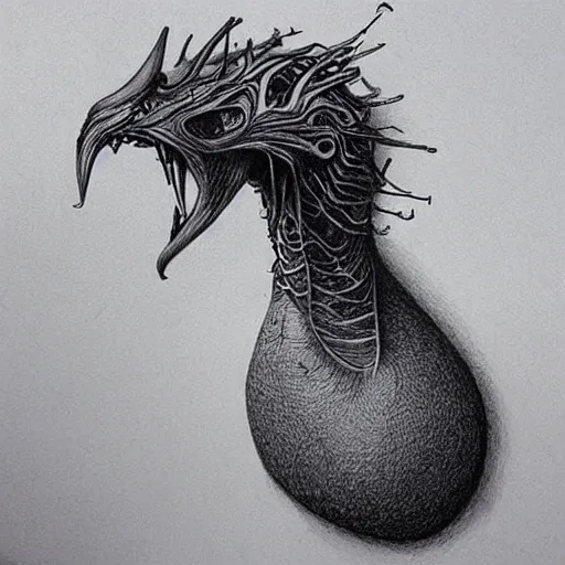 Image similar to surreal creatures drawn in ballpoint pen shading by Ronny Khalil