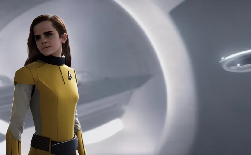 Image similar to Emma Watson in Star Trek, 4K UHD image, octane render,