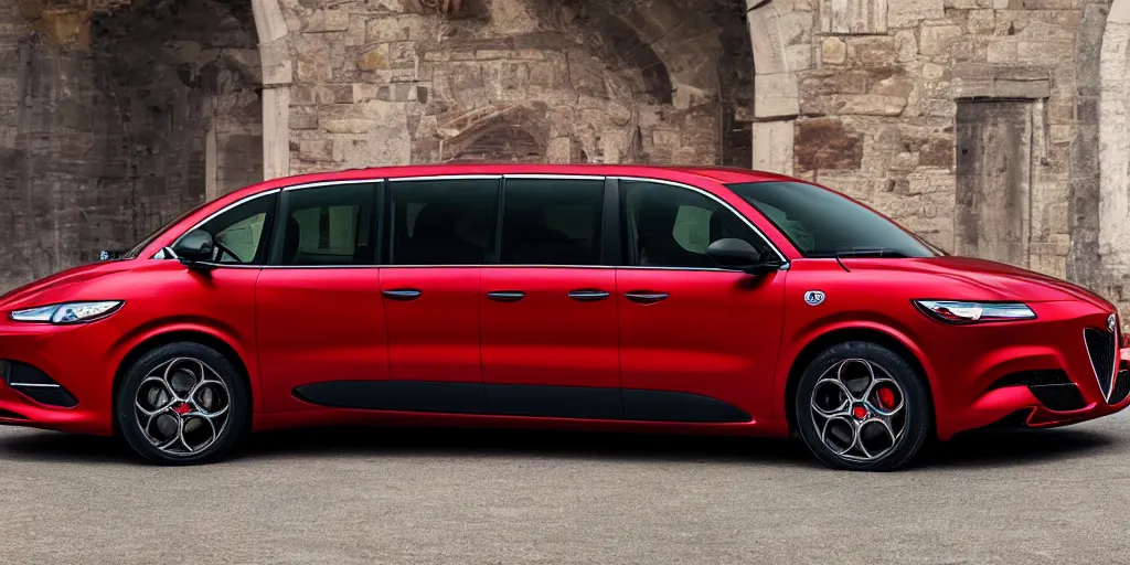 Prompt: 2022 Alfa Romeo Minivan, red