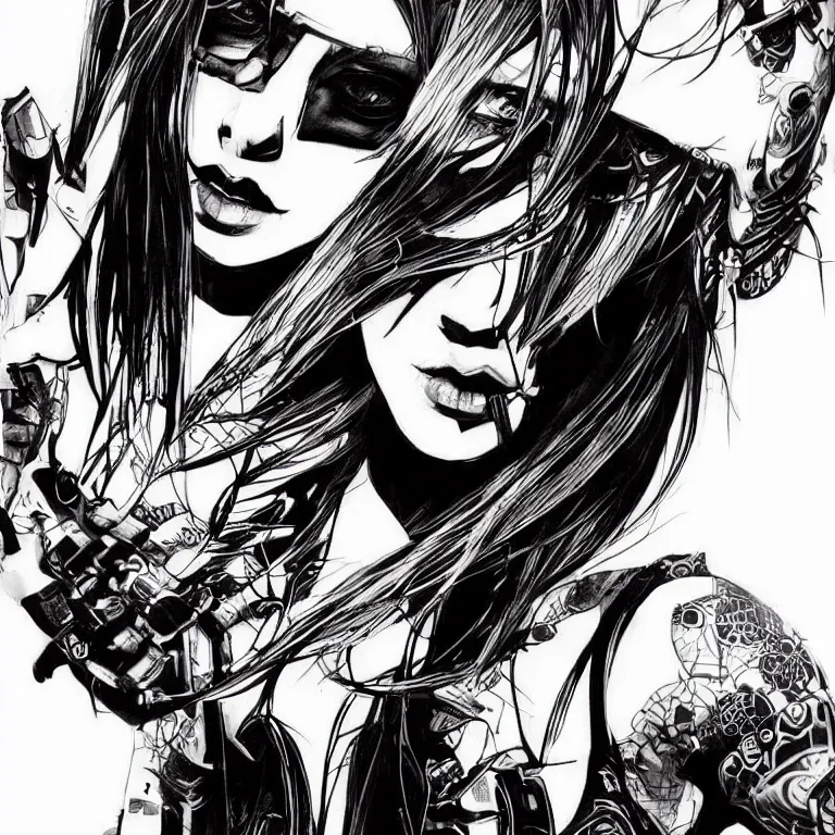 Image similar to cyberpunk black and white tattoo design, stencil, by artgerm,