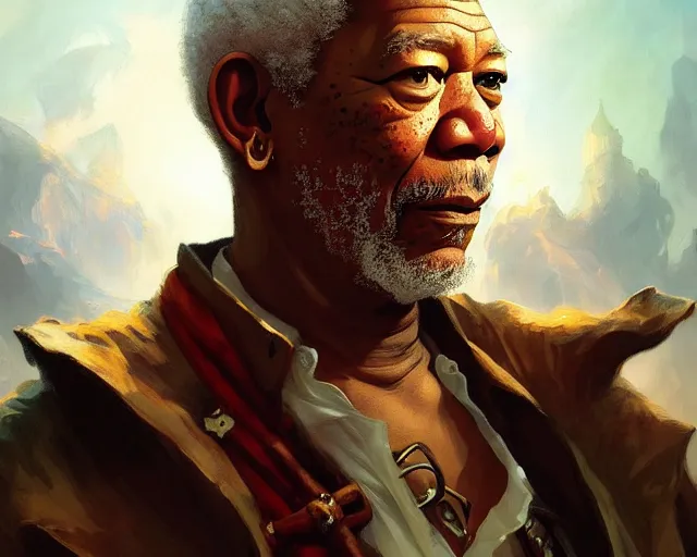 Prompt: morgan freeman as a pirate, deep focus, d & d, fantasy, intricate, elegant, highly detailed, digital painting, artstation, concept art, matte, sharp focus, illustration, hearthstone, art by artgerm and greg rutkowski and alphonse mucha