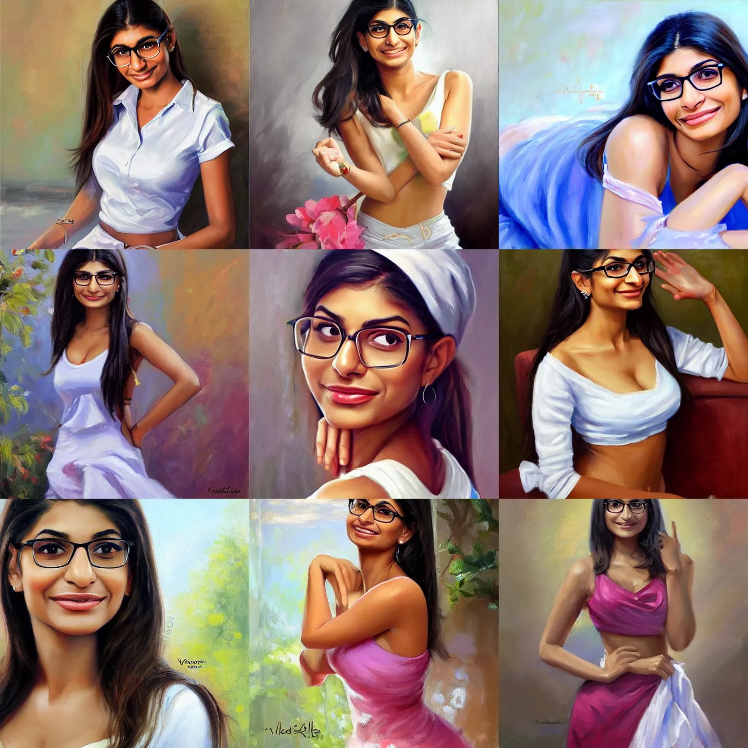 Prompt: Mia Khalifa, painting by Vladimir Volegov