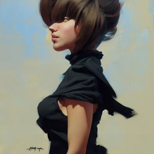 Image similar to greg manchess portrait painting of yorha type a no. 2, organic painting, sunny day, matte painting, bold shapes, hard edges, street art, trending on artstation, by huang guangjian and gil elvgren and sachin teng