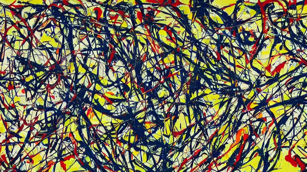 Image similar to abstract art painting, lines, forms, shapes, in style of jackson pollock,