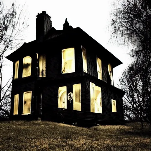 Image similar to black house filled with darkness, horror, creepy, night