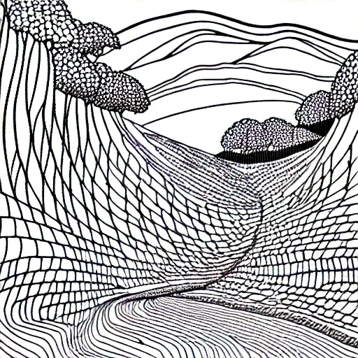 a very intricate line art of a landscape, extremely | Stable Diffusion