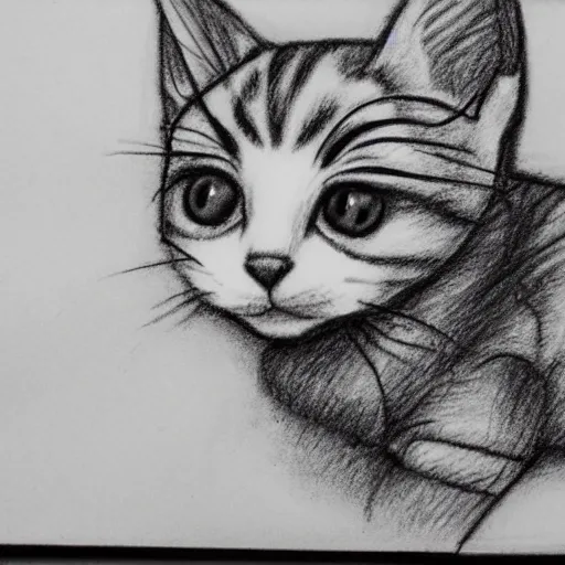 Prompt: a pencil drawing of a kitten, in the style of junji ito