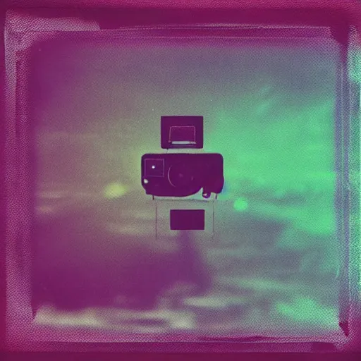Image similar to polaroid of a cute expressive random dream, reflection, double exposure, glitch, gradient, chromatic aberration, fog