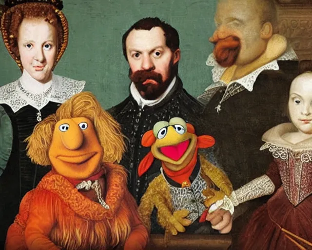 Prompt: a 1 6 0 0 s portrait of the muppets