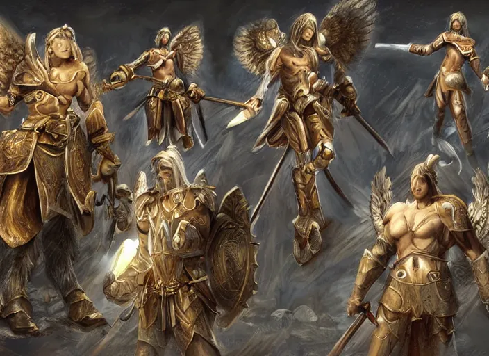 Image similar to warriors of light like angels, realistic, very detailed