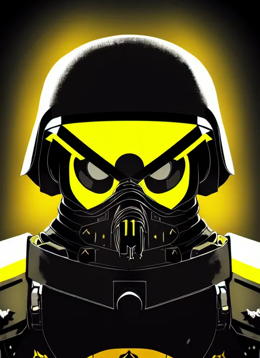 Prompt: a portrait of a vicious helldiver scout soldier, black armor with yellow accents, closeup on face, ilya kuvshinov, pop - art, pixiv top monthly, trending on artstation, cinematic, danbooru, zerochan art, kyoto animation