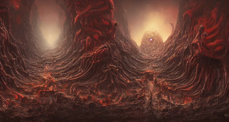 Image similar to the never-ending infinite hellscape, intricate, horrific, hellish, maddening, digital painting, artstation, concept art, smooth, sharp focus, illustration, art by H. R. Giger