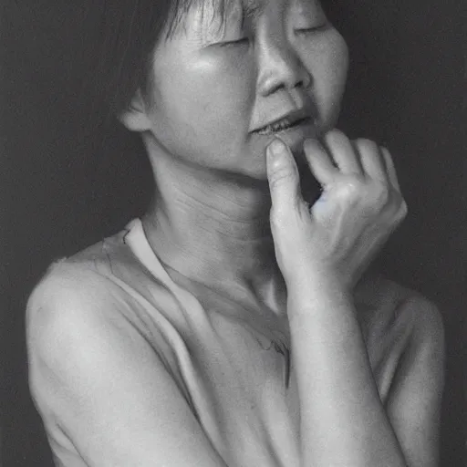 Image similar to A woman crying by Leng Jun