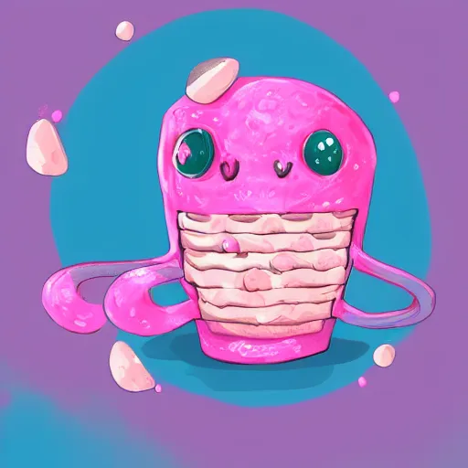 Image similar to cute pink ice cream monster practising self care, intricate artwork, uwu anime, digital painting, beautiful