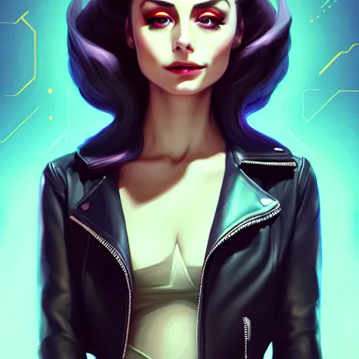 Image similar to a portrait of a beautiful willa holland pompadour long hair leather jacket, art by lois van baarle and loish and ross tran and rossdraws and sam yang and samdoesarts and artgerm, digital art, highly detailed, intricate, sharp focus, trending on artstation hq, deviantart, unreal engine 5, 4 k uhd image