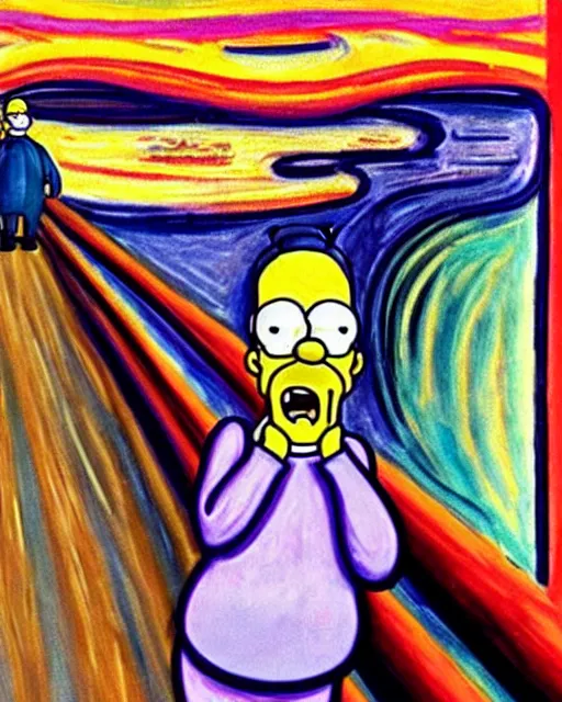 Prompt: a painting of homer simpson in the scream by edvard munch