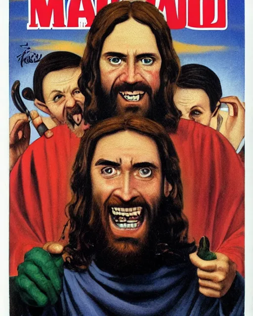 Prompt: jesus christ on the cover of mad magazine