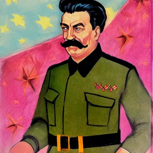 Prompt: stalin, in latex dress, in heaven, love art style