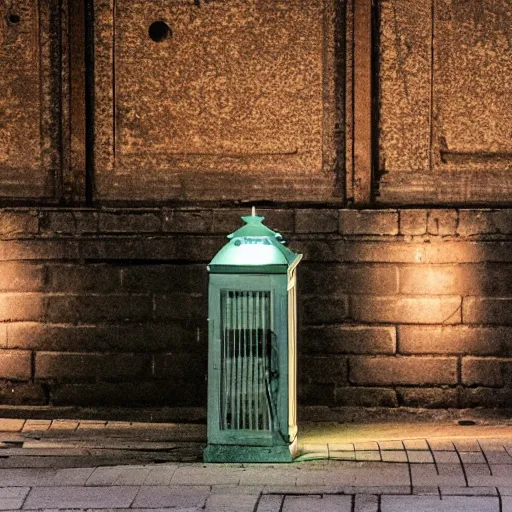 Image similar to lonely old lantern on empty modern street at night