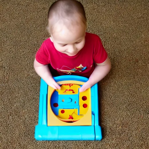 Image similar to a kid plays with his Fisher Price guillotine