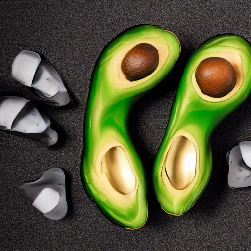 Image similar to Futuristic shoes in the shape of an avocado advertisement photo