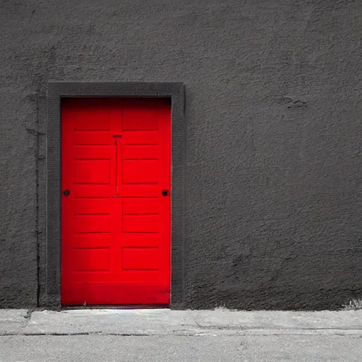 Prompt: a red door floating in a black void,