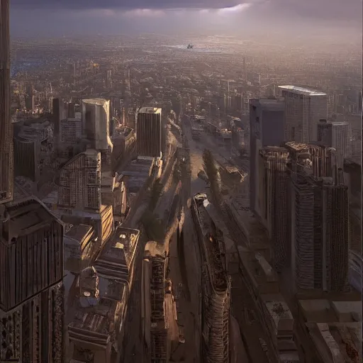 Image similar to A beautiful hyper-realistic detailed matte painting of city of Nairobi, dramatic lighting, dynamic lighting, cinematic lighting, lit by morning light, by Raphael Lacoste and John Howe and Andreas Rocha, unreal engine, featured on artstation, ultrawide angle, f8, polarizer filter