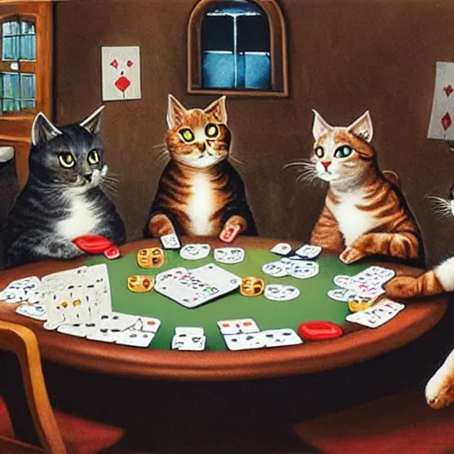 Image similar to cats playing poker.