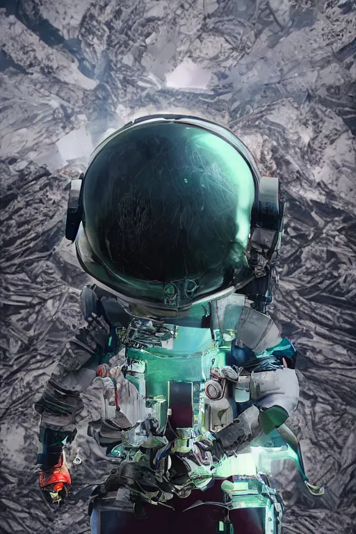 Image similar to a lonely chicken wearing a space suit without helmet in a alien planet, profile picture, digital art, concept art, trending on DeviantArt, highly detailed, high quality, 4K, cartoon, high coherence, path traced, blue sky in the background, octane render, digital painting, no helmet, masterpiece, anatomically correct, hyperrealistic