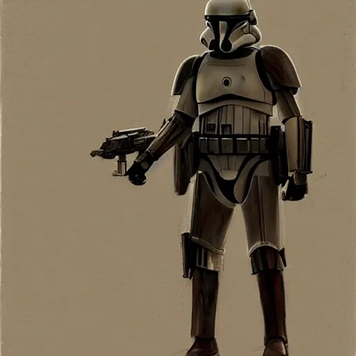 Image similar to an extremely long shot of an imperial stormtrooper in battle position ready to shoot his blaster concept art by Doug Chiang cinematic, realistic painting, high definition, very detailed, extremely high detail, photo realistic, concept art, the Mandalorian concept art style