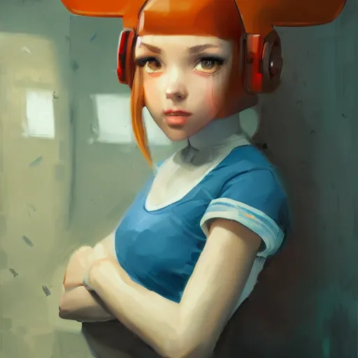 Image similar to portrait of a cute young woman with robot ears, 4k, sharp focus, 1980, Andreas Rocha