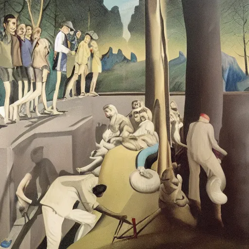 Prompt: At the well, painting by neo rauch, highly detailed