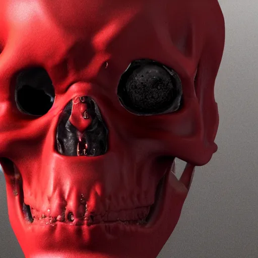 Image similar to Portrait of red skull with black tar dripping from eye sockets 3D render ray traced