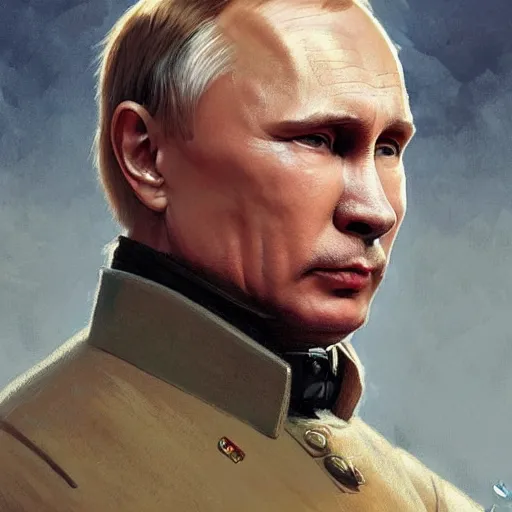 Image similar to Putin is sad because he lost the war, intricate, highly detailed, digital painting, artstation, concept art, smooth, sharp focus, illustration, art by artgerm and greg rutkowski and alphonse mucha