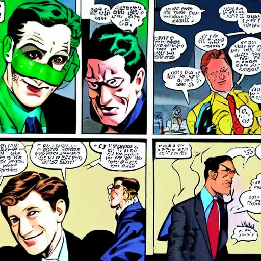 Prompt: Mark Zuckerberg as the riddler in 1990s DC comic