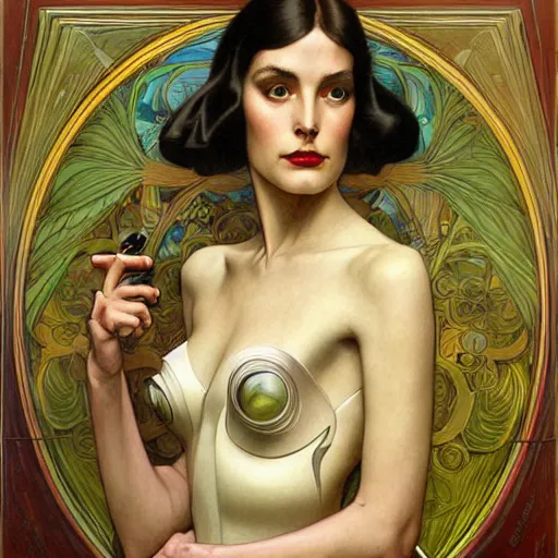 Image similar to a streamline moderne painting in the style of donato giancola, and in the style of tom bagshaw, and in the style of alphonse mucha. symmetry, smooth, sharp focus, semi - realism, intricate detail.