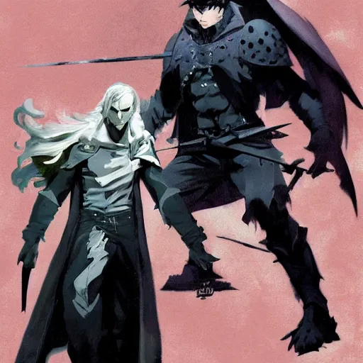 Prompt: drizzt do'urden ussr as kgb agent, by shigenori soejima, by frank frazetta, digital painting masterpiece, beautiful brush strokes, advanced lighting technology, symmetry