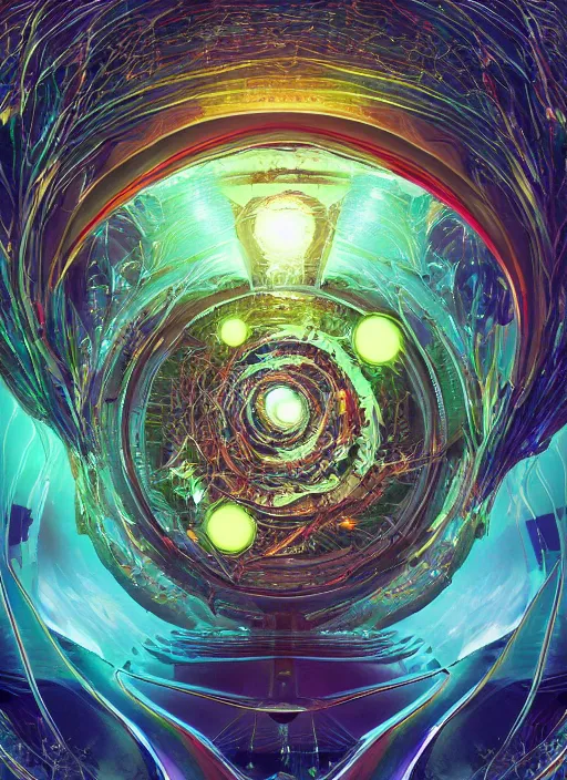 Image similar to the machine universe encounters a living cosmos inside an asymmetric orthogonal non - euclidean upside down inside out world with an infinite cosmic spiral waterfall of living information, inspired by android jones and blake foster, hyperrealistic, digital art, concept art, rendered in cinema 4 d, cryengine 4 k