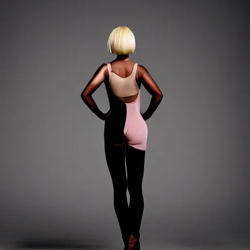 Image similar to sia furler wearing a skin colored leotard full body artistic photoshoot from behind rear