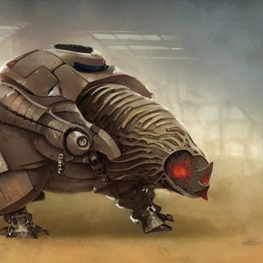 Image similar to an ashigaru mecha boar by brian froud and greg rutkowski