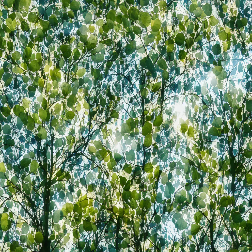 Image similar to double exposure photograph of eucalyptus tree leaves, strong wind, back light, sony ar 7 ii, photographed by julie blackmon